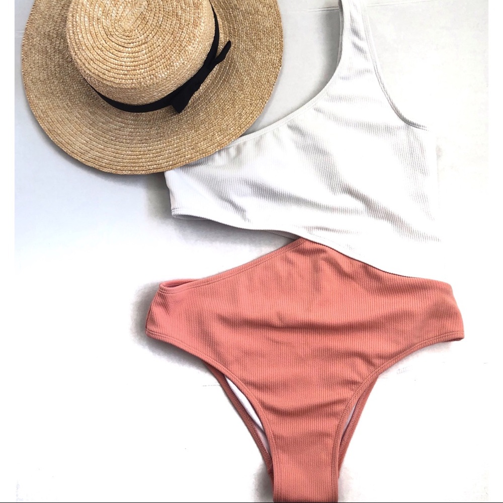 Zaful one piece orange & white Swimsuit size large